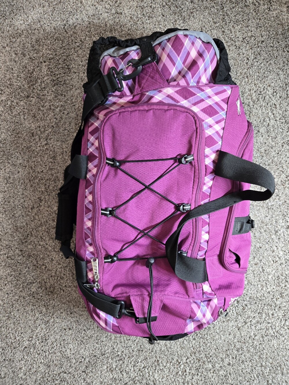 High Sierra Purple Plaid Travel Duffel Bag